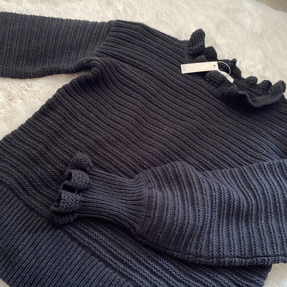 NWT MADEWELL Ruffle-Neck Pullover Sweater in Cotton-Merino Yarn - Picture 7 of 16